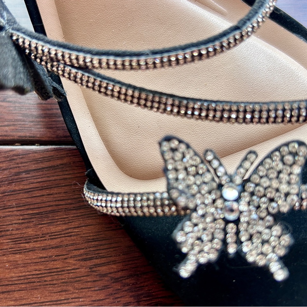 TOP Moda Black Heeled Slide Sandals with Crystal Butterfly Accents - Picture 5 of 5